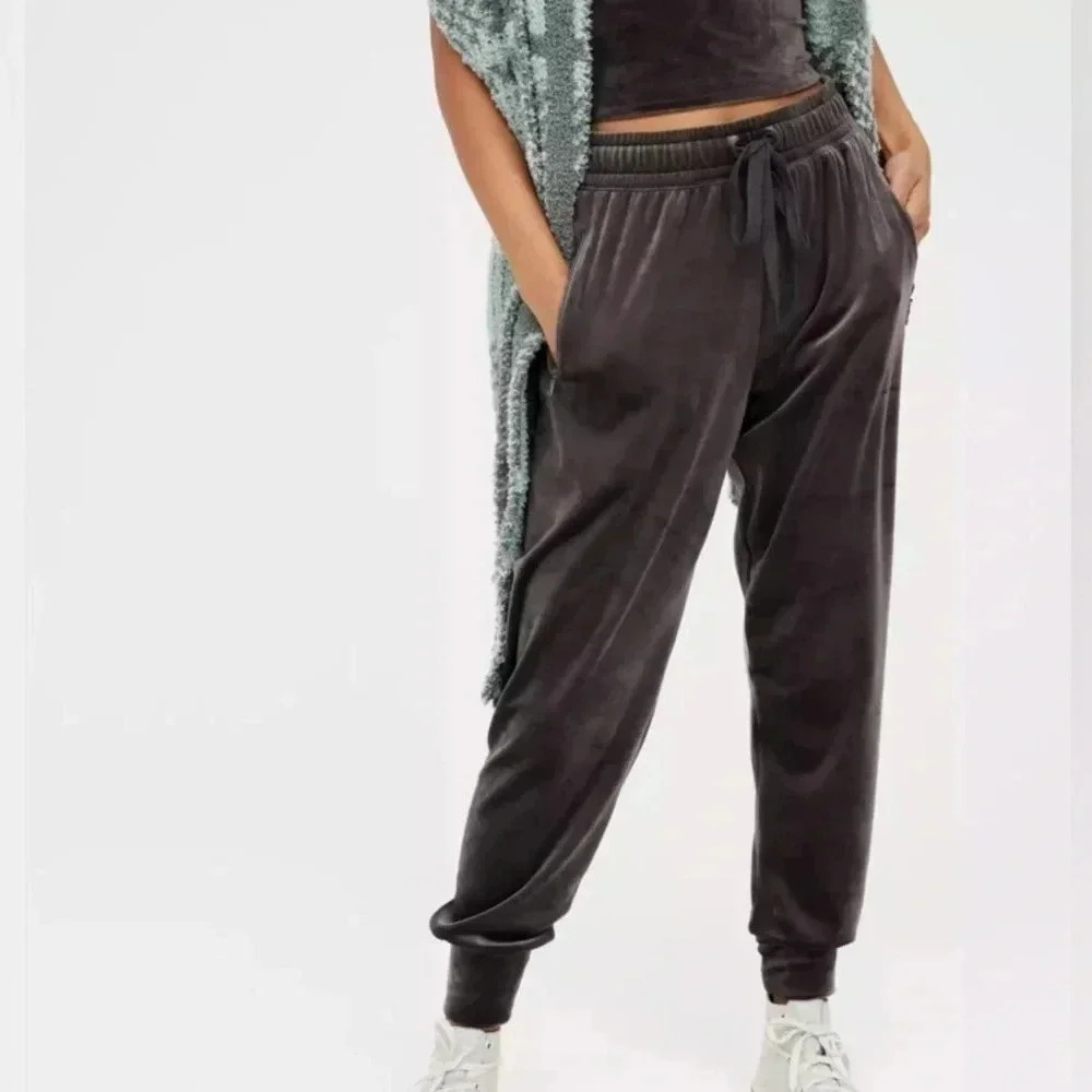 Aerie OFFLINE by After Party Velour Joggers Brown Relaxed Size S Athleisure Cozy